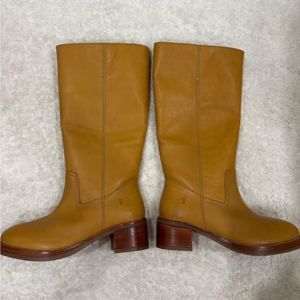 Frye Tan Leather Heeled Boots
